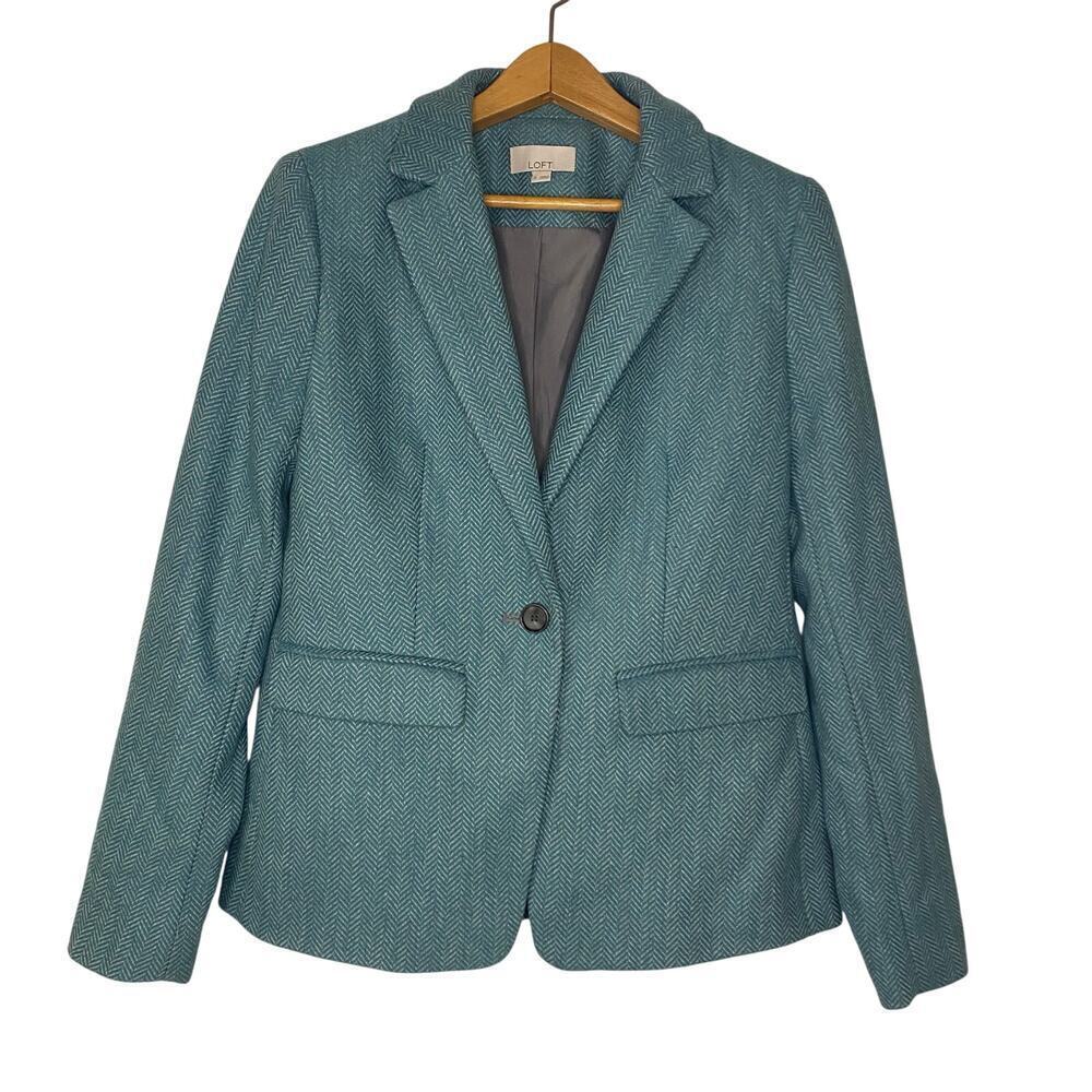 Loft Teal Aqua Blue One Button Wool Blend Blazer Jacket‎ Size 0 Career Office